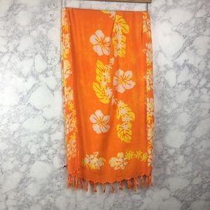 beach sarongs orange with Hawaiian flower print